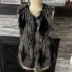 Guess Black and Gray Faux Fur Vest